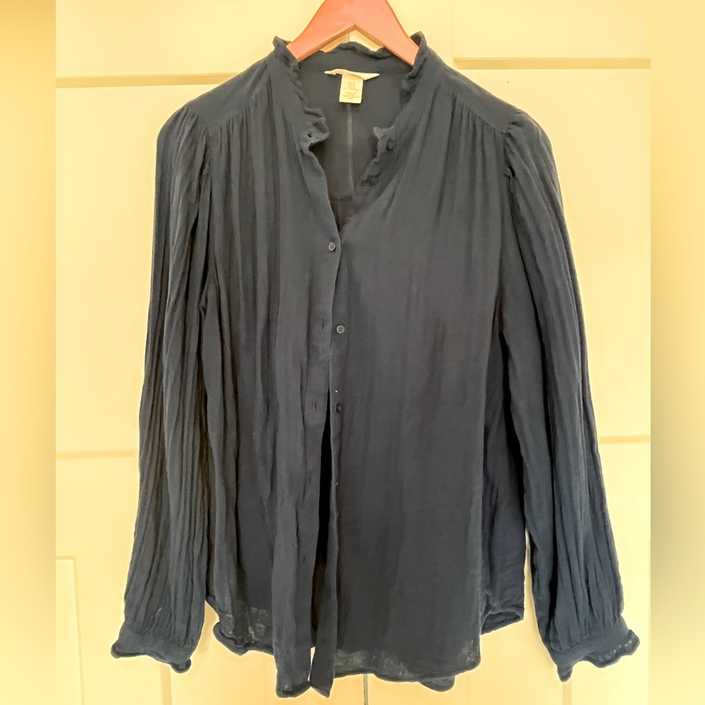 Blue button down blouse.
